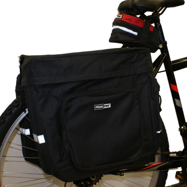 PEDALPRO BICYCLE/BIKE/CYCLE DOUBLE REAR PANNIER & RED SADDLE BAG WITH